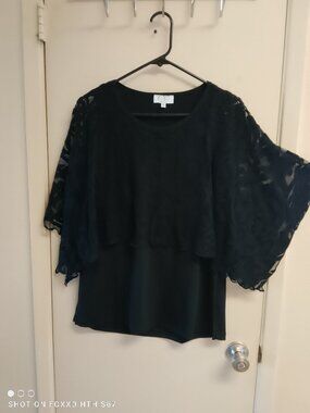 Women's Vintage Cover Charge Black Tank Top with Lace Cape Medium